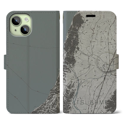 【燕（新潟県）】地図柄iPhoneケース（手帳タイプ）モノトーン・iPhone 15 用