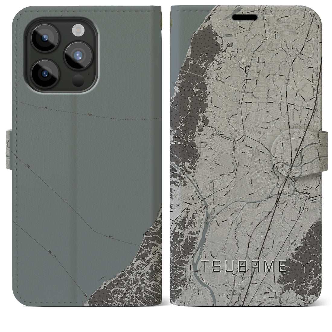 【燕】地図柄iPhoneケース（手帳両面タイプ・モノトーン）iPhone 15 Pro Max 用