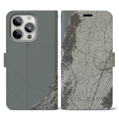 【燕（新潟県）】地図柄iPhoneケース（手帳タイプ）モノトーン・iPhone 15 Pro 用