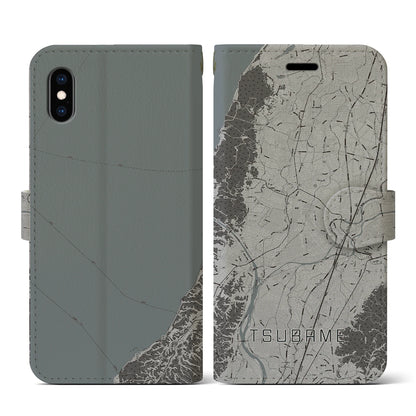 【燕（新潟県）】地図柄iPhoneケース（手帳タイプ）モノトーン・iPhone XS / X 用