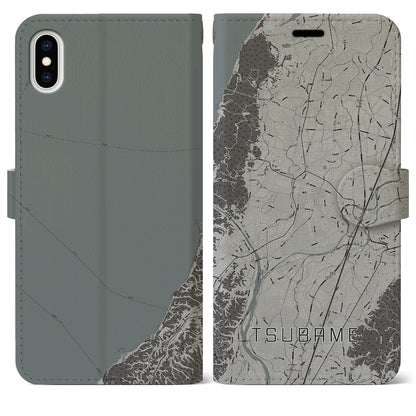 【燕（新潟県）】地図柄iPhoneケース（手帳タイプ）モノトーン・iPhone XS Max 用