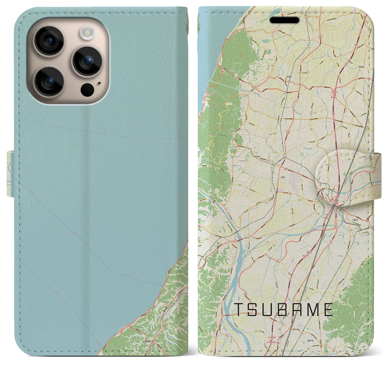 【燕（新潟県）】地図柄iPhoneケース（手帳タイプ）ナチュラル・iPhone 16 Plus 用