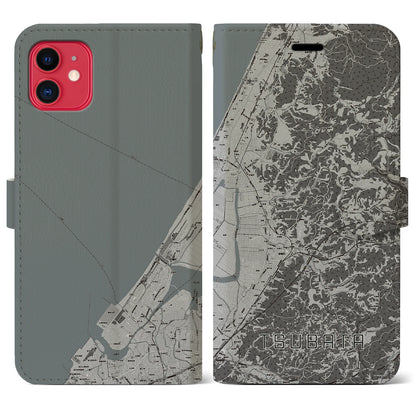 【津幡（石川県）】地図柄iPhoneケース（手帳タイプ）モノトーン・iPhone 11 用