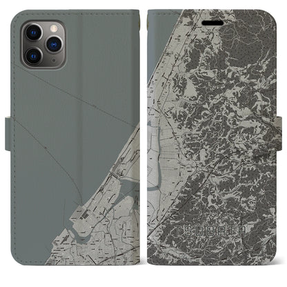 【津幡（石川県）】地図柄iPhoneケース（手帳タイプ）モノトーン・iPhone 11 Pro Max 用