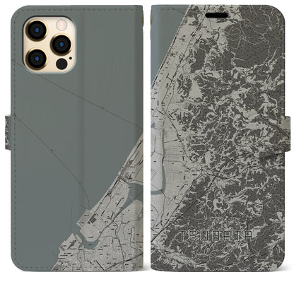 【津幡（石川県）】地図柄iPhoneケース（手帳タイプ）モノトーン・iPhone 12 Pro Max 用
