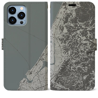 【津幡（石川県）】地図柄iPhoneケース（手帳タイプ）モノトーン・iPhone 13 Pro Max 用