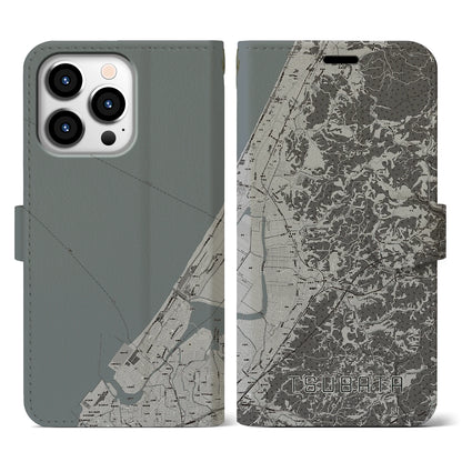 【津幡（石川県）】地図柄iPhoneケース（手帳タイプ）モノトーン・iPhone 13 Pro 用