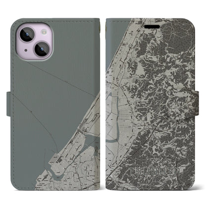 【津幡（石川県）】地図柄iPhoneケース（手帳タイプ）モノトーン・iPhone 14 用