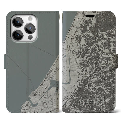 【津幡（石川県）】地図柄iPhoneケース（手帳タイプ）モノトーン・iPhone 14 Pro 用