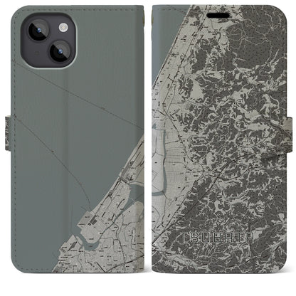 【津幡（石川県）】地図柄iPhoneケース（手帳タイプ）モノトーン・iPhone 14 Plus 用