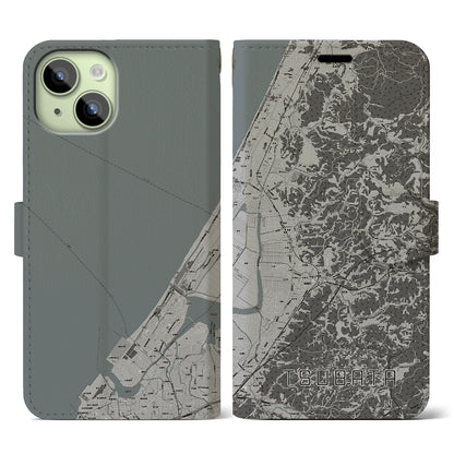 【津幡（石川県）】地図柄iPhoneケース（手帳タイプ）モノトーン・iPhone 15 用