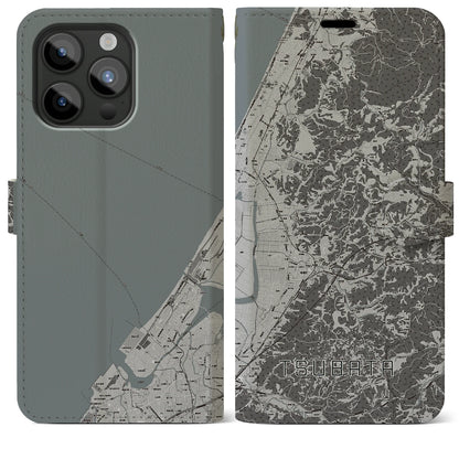 【津幡（石川県）】地図柄iPhoneケース（手帳タイプ）モノトーン・iPhone 15 Pro Max 用