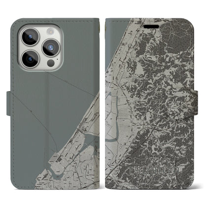 【津幡（石川県）】地図柄iPhoneケース（手帳タイプ）モノトーン・iPhone 15 Pro 用