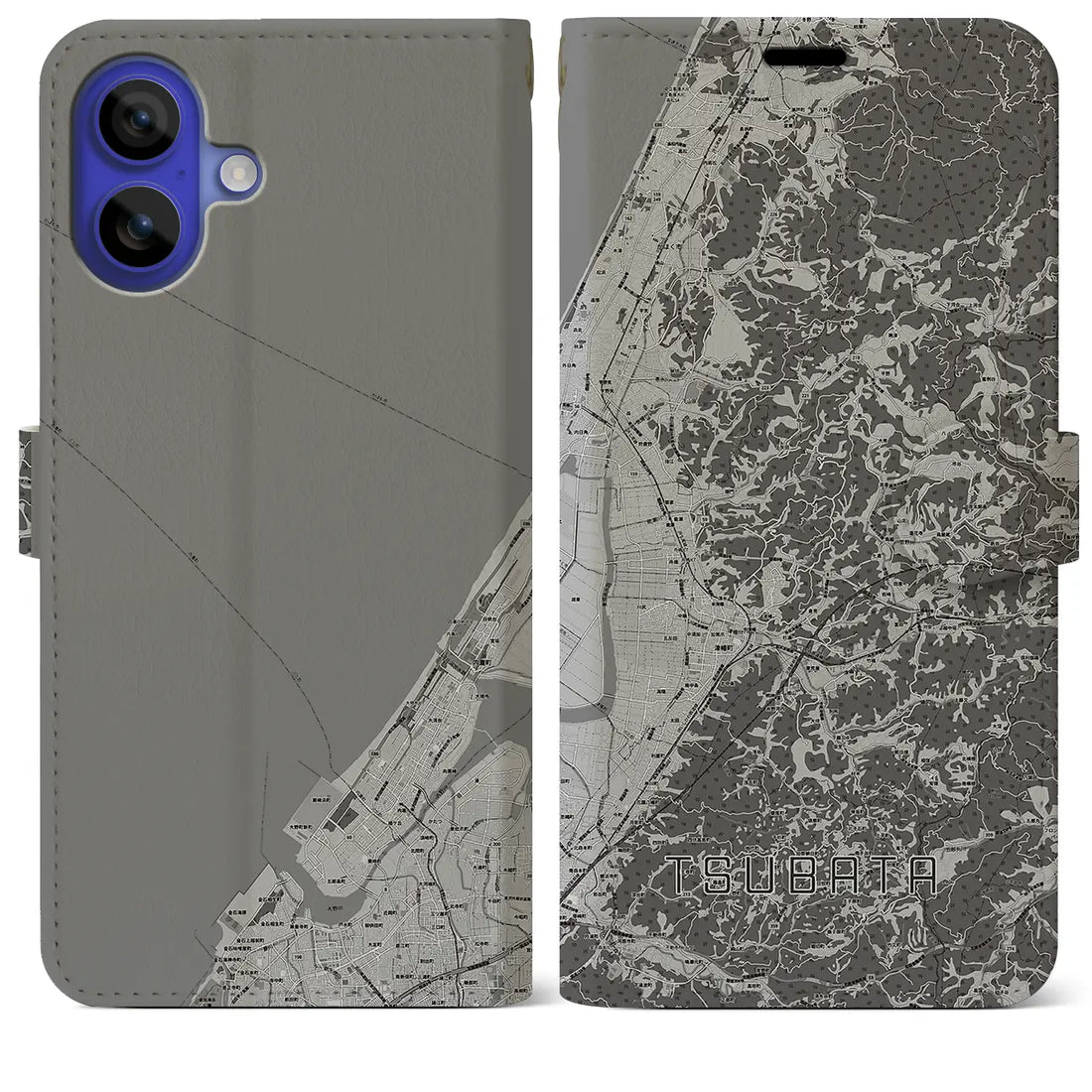 【津幡(石川県)】地図柄iPhoneケース(手帳タイプ)モノトーン・iPhone 16 Pro Max 用