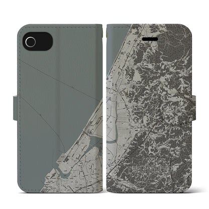 【津幡（石川県）】地図柄iPhoneケース（手帳タイプ）モノトーン・iPhone SE（第3 / 第2世代） / 8 / 7 / 6s / 6 用
