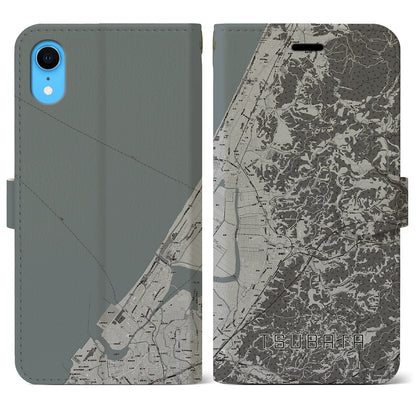 【津幡（石川県）】地図柄iPhoneケース（手帳タイプ）モノトーン・iPhone XR 用