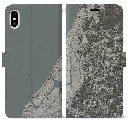 【津幡（石川県）】地図柄iPhoneケース（手帳タイプ）モノトーン・iPhone XS Max 用