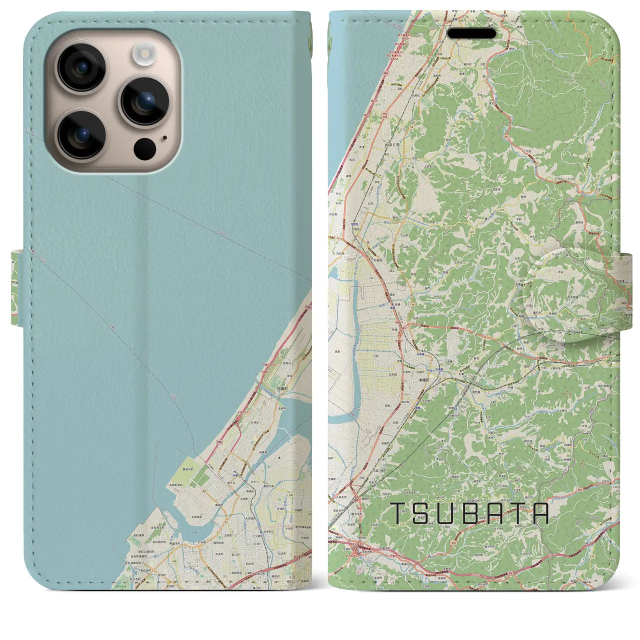 【津幡（石川県）】地図柄iPhoneケース（手帳タイプ）ナチュラル・iPhone 16 Plus 用