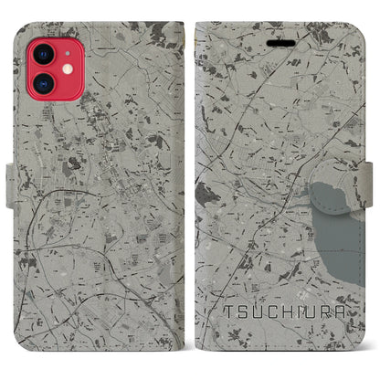 【土浦（茨城県）】地図柄iPhoneケース（手帳タイプ）モノトーン・iPhone 11 用