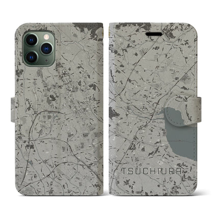 【土浦（茨城県）】地図柄iPhoneケース（手帳タイプ）モノトーン・iPhone 11 Pro 用