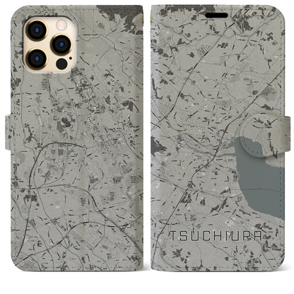【土浦（茨城県）】地図柄iPhoneケース（手帳タイプ）モノトーン・iPhone 12 Pro Max 用