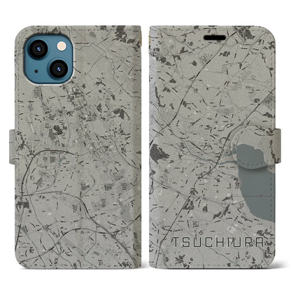 【土浦（茨城県）】地図柄iPhoneケース（手帳タイプ）モノトーン・iPhone 13 用