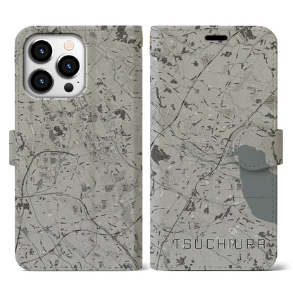 【土浦（茨城県）】地図柄iPhoneケース（手帳タイプ）モノトーン・iPhone 13 Pro 用