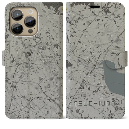 【土浦（茨城県）】地図柄iPhoneケース（手帳タイプ）モノトーン・iPhone 14 Pro Max 用