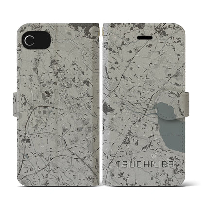 【土浦（茨城県）】地図柄iPhoneケース（手帳タイプ）モノトーン・iPhone SE（第3 / 第2世代） / 8 / 7 / 6s / 6 用
