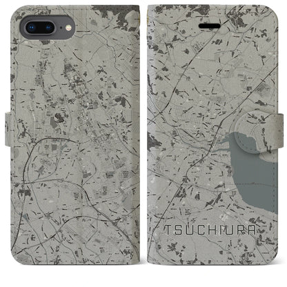 【土浦（茨城県）】地図柄iPhoneケース（手帳タイプ）モノトーン・iPhone 8Plus /7Plus / 6sPlus / 6Plus 用