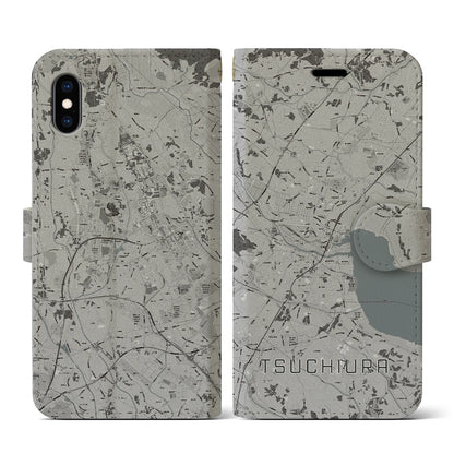 【土浦（茨城県）】地図柄iPhoneケース（手帳タイプ）モノトーン・iPhone XS / X 用