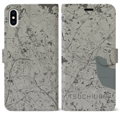 【土浦（茨城県）】地図柄iPhoneケース（手帳タイプ）モノトーン・iPhone XS Max 用