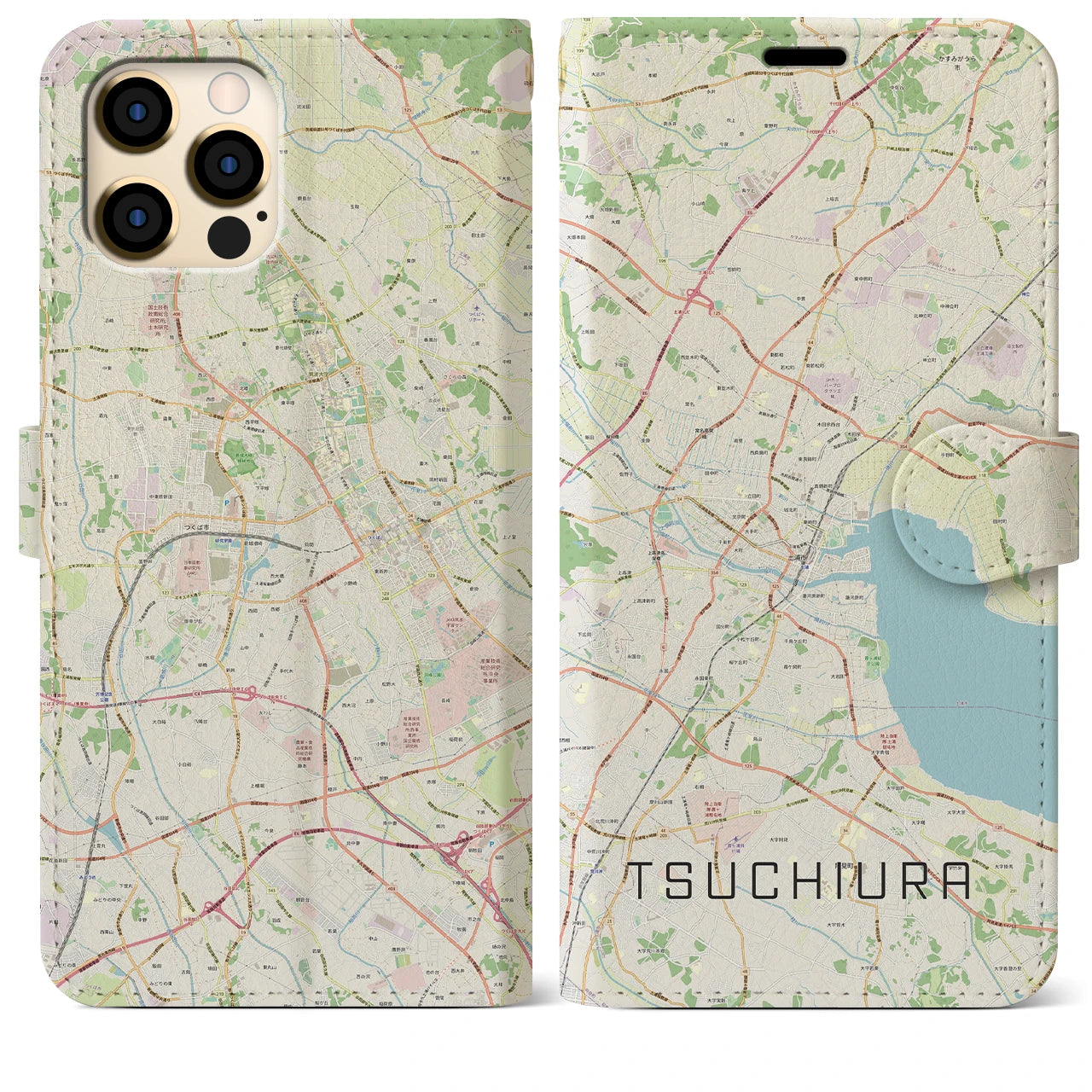 【土浦（茨城県）】地図柄iPhoneケース（手帳タイプ）