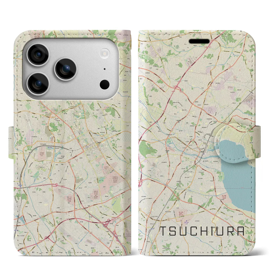 【土浦（茨城県）】地図柄iPhoneケース（手帳タイプ）モノトーン・iPhone 17 Pro Max 用