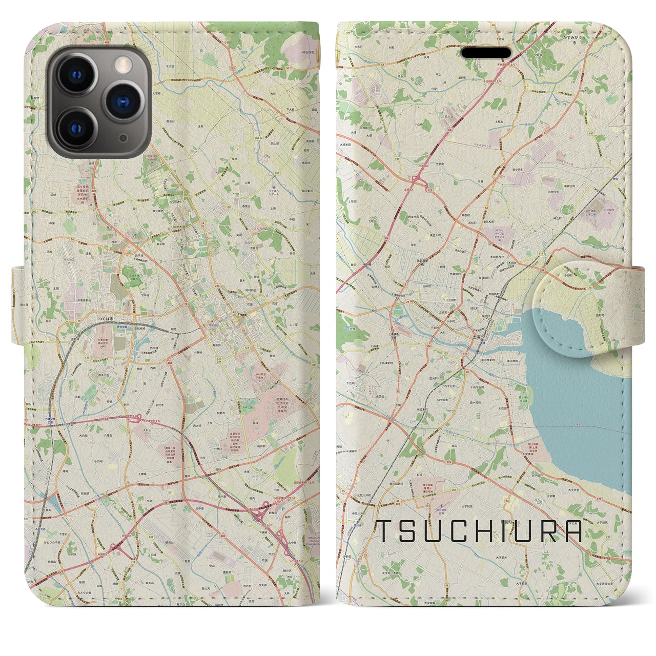 【土浦（茨城県）】地図柄iPhoneケース（手帳タイプ）