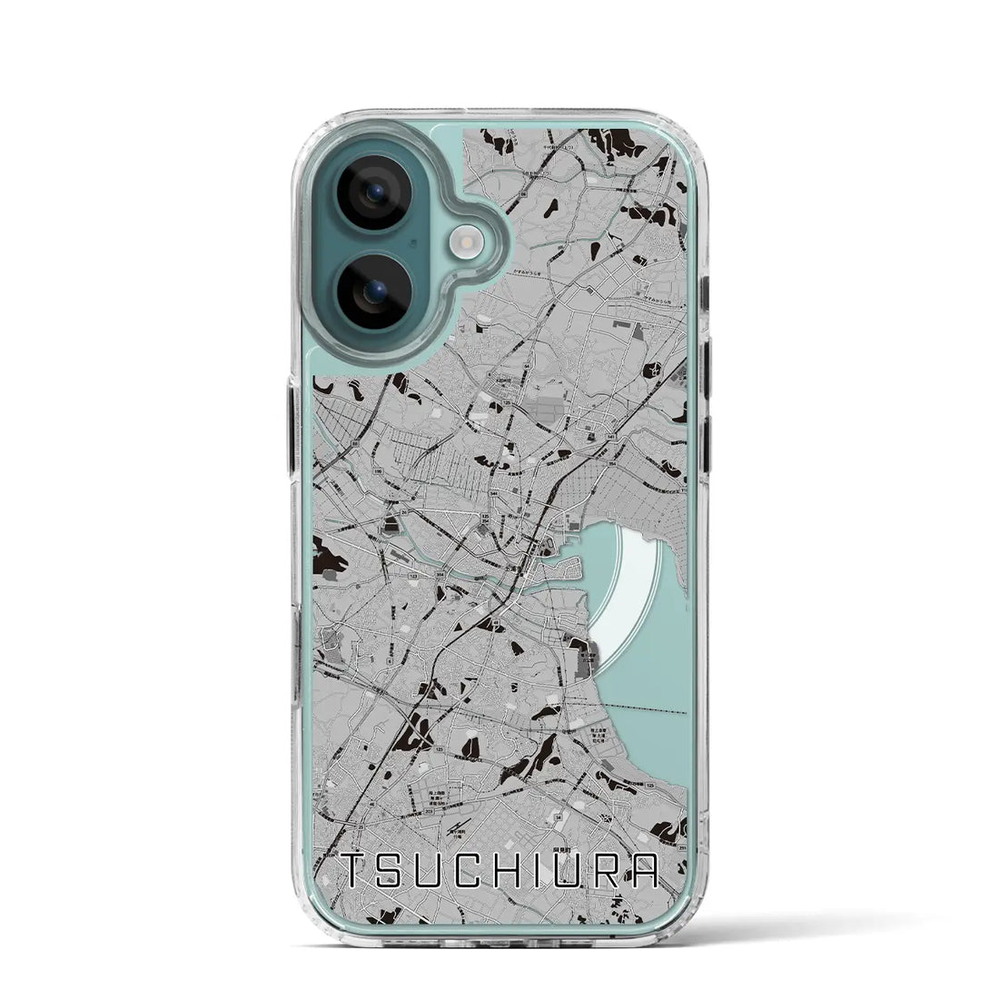 【土浦(茨城県)】地図柄iPhoneケース(MagSafeタイプ)モノトーン・iPhone 16 Pro 用