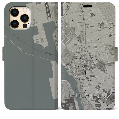 【土崎（秋田県）】地図柄iPhoneケース（手帳タイプ）モノトーン・iPhone 12 Pro Max 用