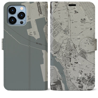 【土崎（秋田県）】地図柄iPhoneケース（手帳タイプ）モノトーン・iPhone 13 Pro Max 用