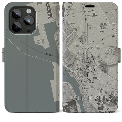 【土崎（秋田県）】地図柄iPhoneケース（手帳タイプ）モノトーン・iPhone 15 Pro Max 用