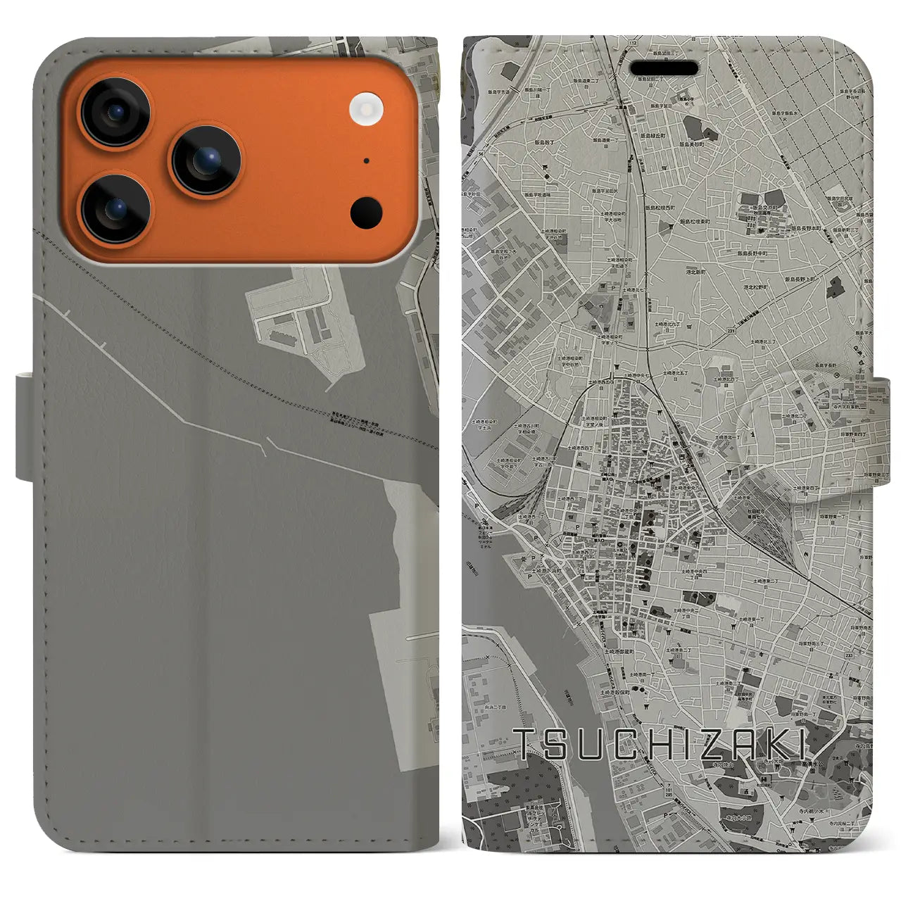 【土崎（秋田県）】地図柄iPhoneケース（手帳タイプ）