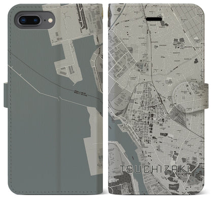 【土崎（秋田県）】地図柄iPhoneケース（手帳タイプ）モノトーン・iPhone 8Plus /7Plus / 6sPlus / 6Plus 用