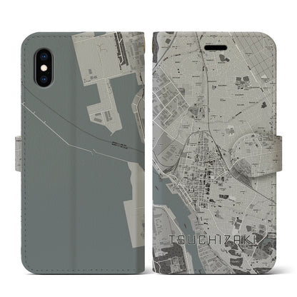 【土崎（秋田県）】地図柄iPhoneケース（手帳タイプ）モノトーン・iPhone XS / X 用