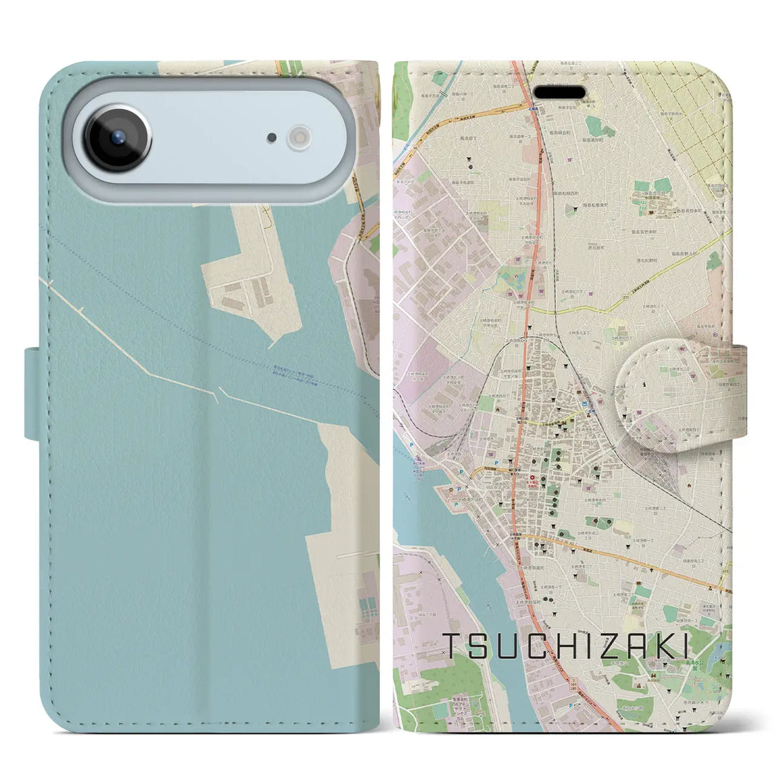 【土崎（秋田県）】地図柄iPhoneケース（手帳タイプ）ナチュラル・iPhone 17 Pro Max 用