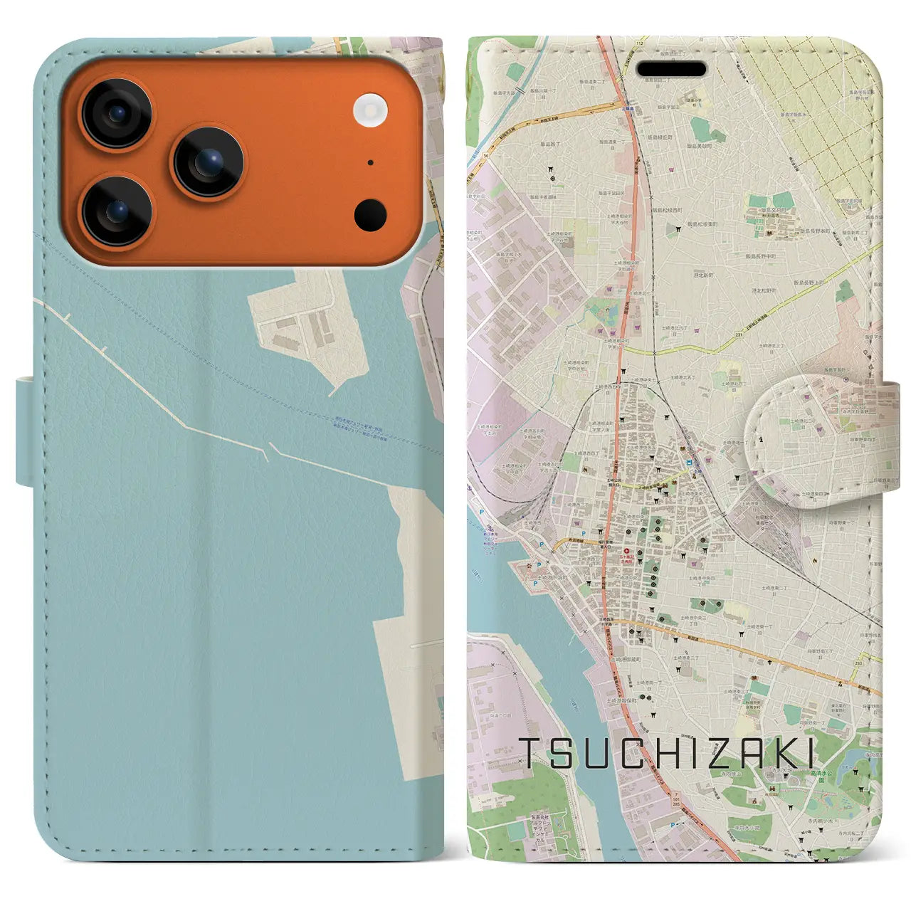 【土崎（秋田県）】地図柄iPhoneケース（手帳タイプ）