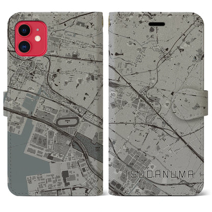 【津田沼（千葉県）】地図柄iPhoneケース（手帳タイプ）モノトーン・iPhone 11 用