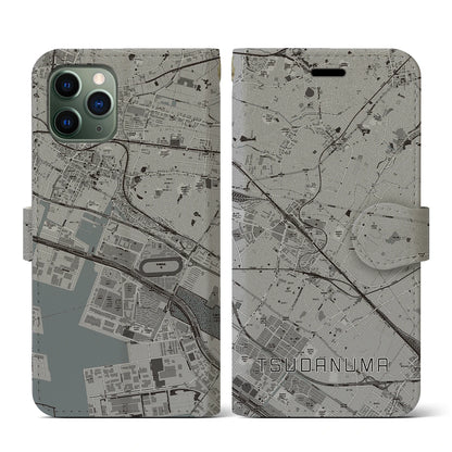 【津田沼（千葉県）】地図柄iPhoneケース（手帳タイプ）モノトーン・iPhone 11 Pro 用
