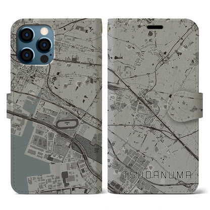 【津田沼（千葉県）】地図柄iPhoneケース（手帳タイプ）モノトーン・iPhone 12 / 12 Pro 用