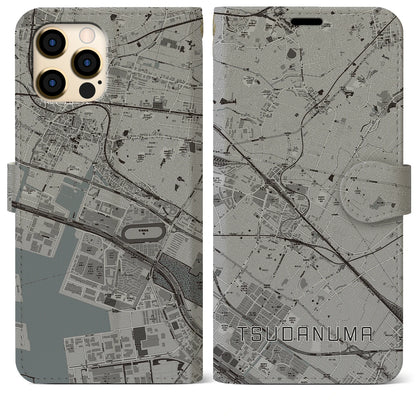 【津田沼（千葉県）】地図柄iPhoneケース（手帳タイプ）モノトーン・iPhone 12 Pro Max 用