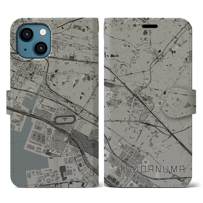 【津田沼（千葉県）】地図柄iPhoneケース（手帳タイプ）モノトーン・iPhone 13 用