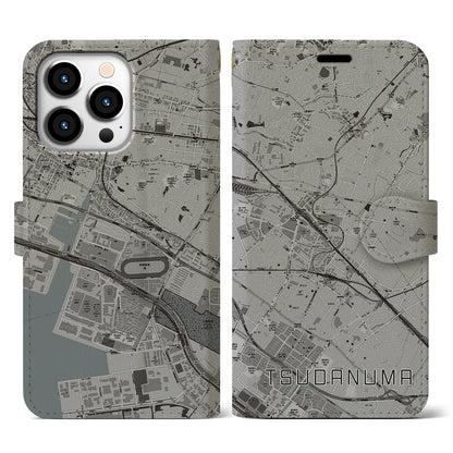 【津田沼（千葉県）】地図柄iPhoneケース（手帳タイプ）モノトーン・iPhone 13 Pro 用